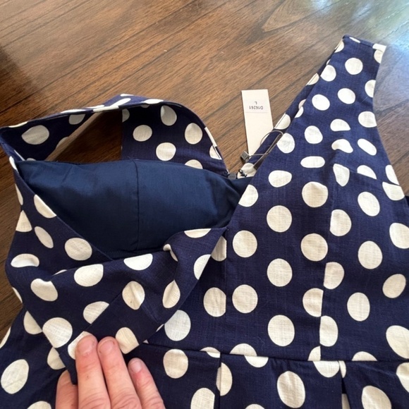 Gracia fit and flare navy and white polka dot dress crinoline skirt lined size L - Picture 5 of 16